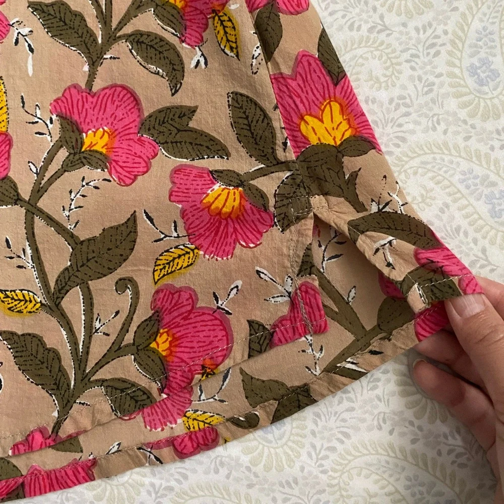 Akkriti 100% cotton floral blouse 3/4 sleeve, pink tan yellow - Picture 11 of 11